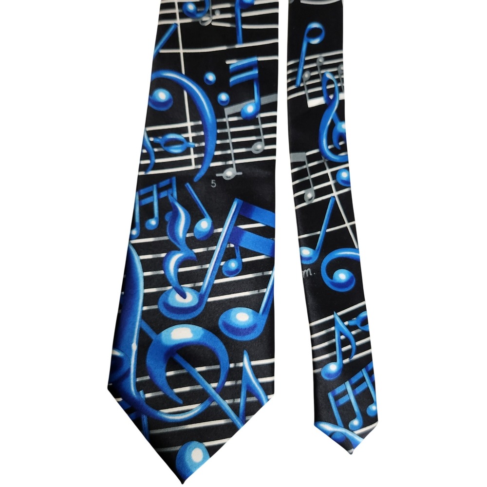 Ralph Marlin‎ Tie Musical Notes Blue Black Vintage Novelty Music Teacher Band